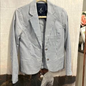 Nautica Navy and White Pinstripe Blazer
